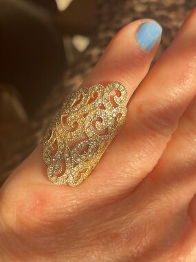 ⚜️Filagree Lace CZ Gold Wash over Sterling Silver SZ 7